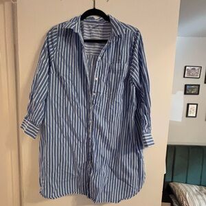 Old Navy Blue and White Striped Mini Shirt Dress